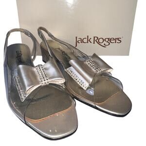 NWB Jack Rogers Leather Rhinestone Slip On Sling Sandal Silver Women's Size 8N